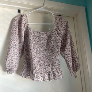 Paper Crane Floral Smocked Blouse - Pink and White